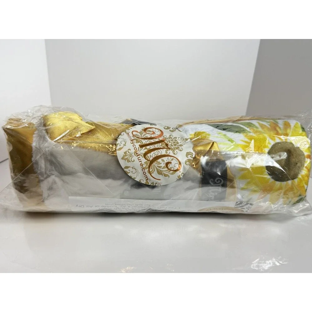 Minky Couture Tween Sunflower Gold White Faux Fur Throw Blanket Soft NWT